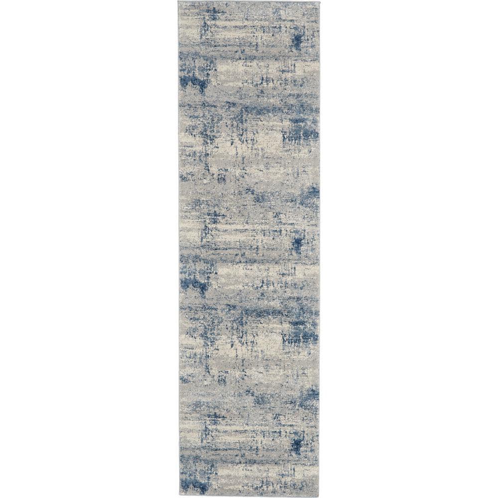 Nourison Rustic Textures Abstract Indoor Area Rug Ivory Blue 2'2" x 7'6"