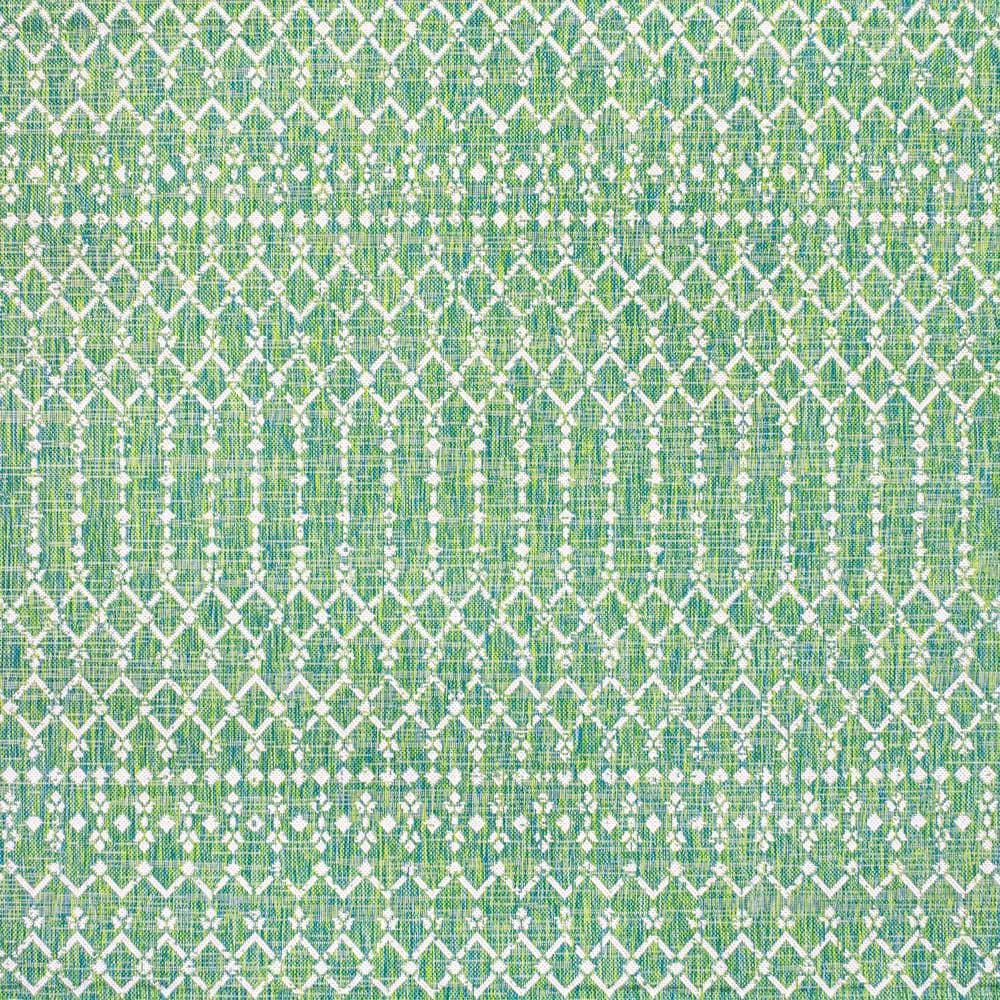 5' x 5' Ourika Moroccan Geometric Textured Weave Indoor/Outdoor Area Rug, Ivory/Green - JONATHAN Y