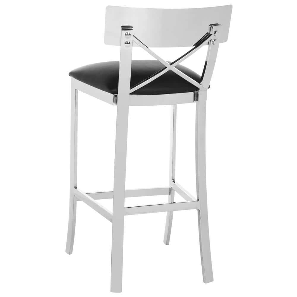 Zoey 39''H Stainless Steel Cross Back Bar Stool - FOX2034 - Chrome/Black - Safavieh Couture