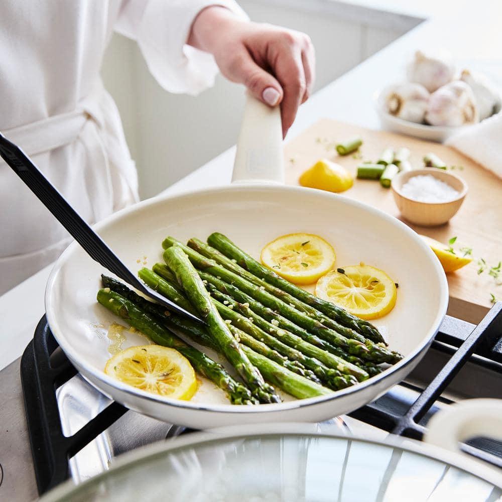 Soft Grip 16-Piece Aluminum Healthy Ceramic Nonstick Cookware Set in Cream