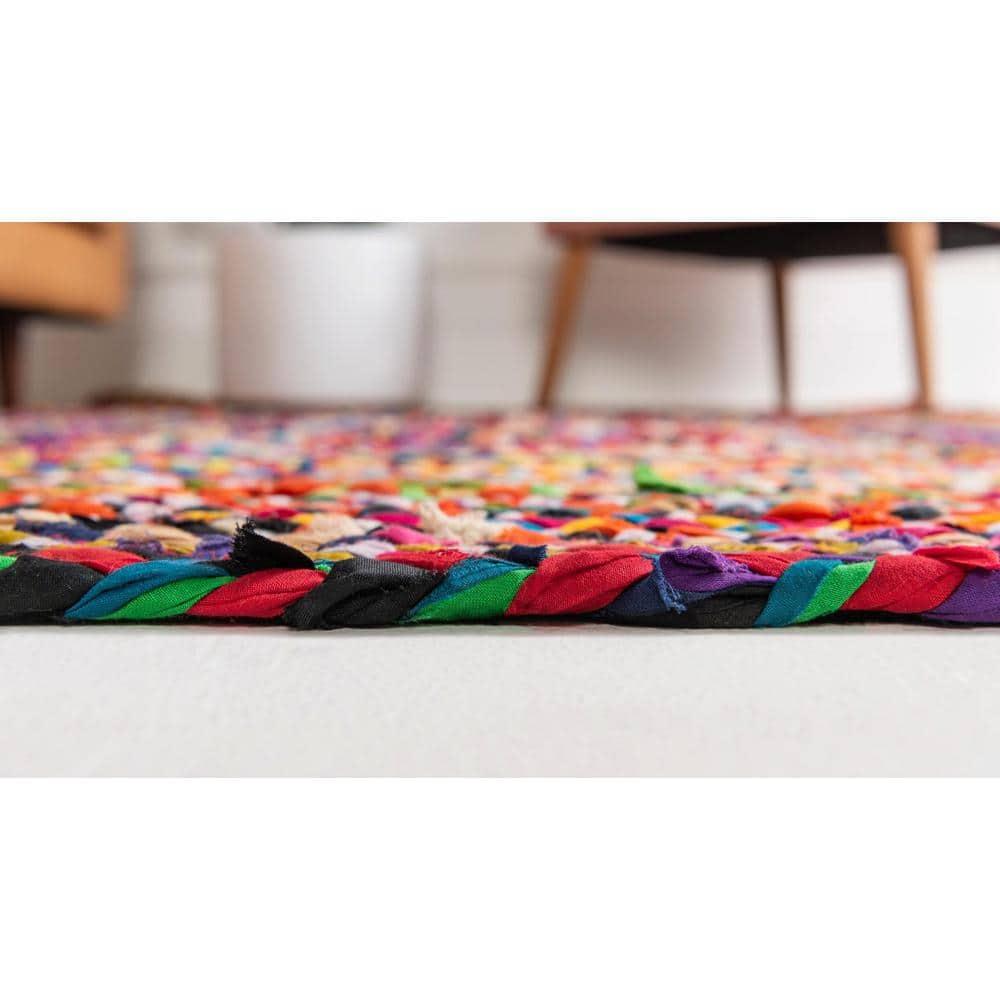 Unique Loom Braided Chindi Collection Area Rug - Layer (3' 3" Round Multi/Blue)