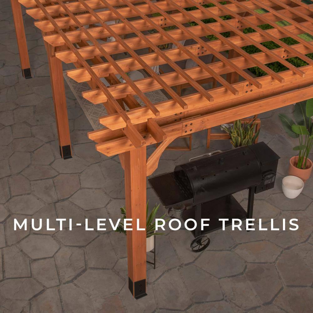 Backyard Discovery Beaumont 24'x12' Cedar Wood Patio Pergola Kit, Trellis Roof, PowerPort