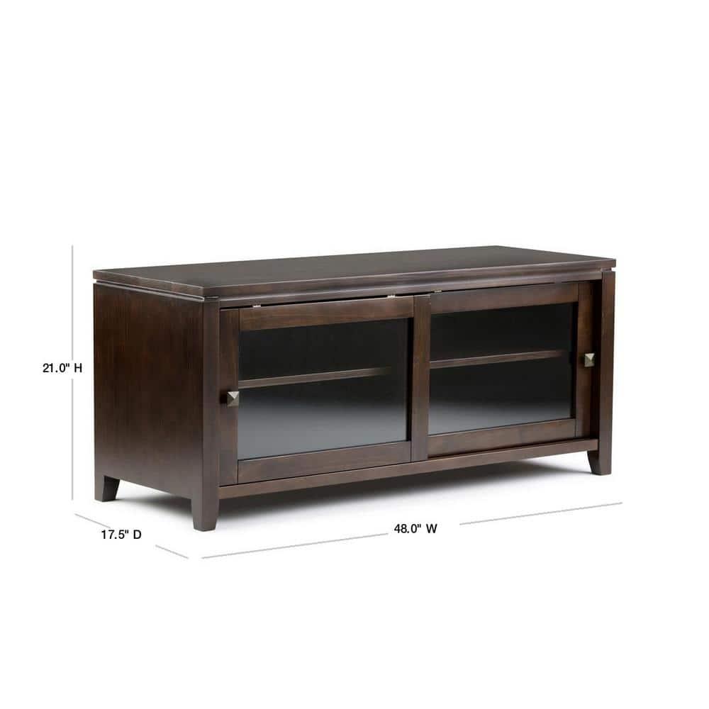 Simpli Cosmopolitan Wood 48"W TV Media Stand For TVs upto 50" in Mahogany Brown