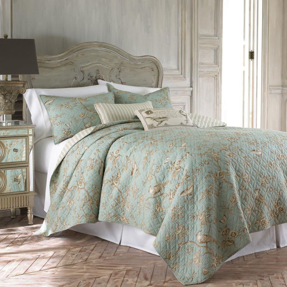 Lyon Teal Toile Quilt Set - One Twin/Twin XL Quilt and One Standard Sham Teal - Levtex Home