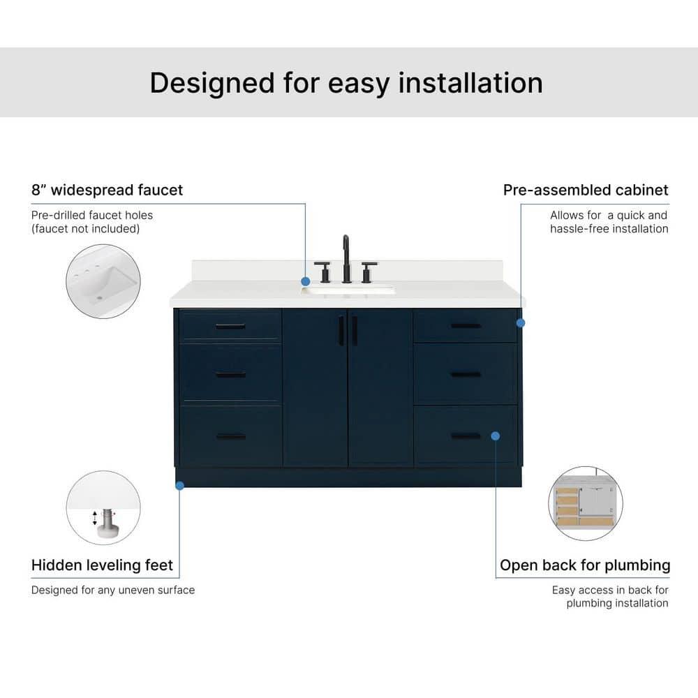 Ariel Kelly 67 Inch Single Rectangular Sink Bathroom Vanity With Pure Quartz Countertop