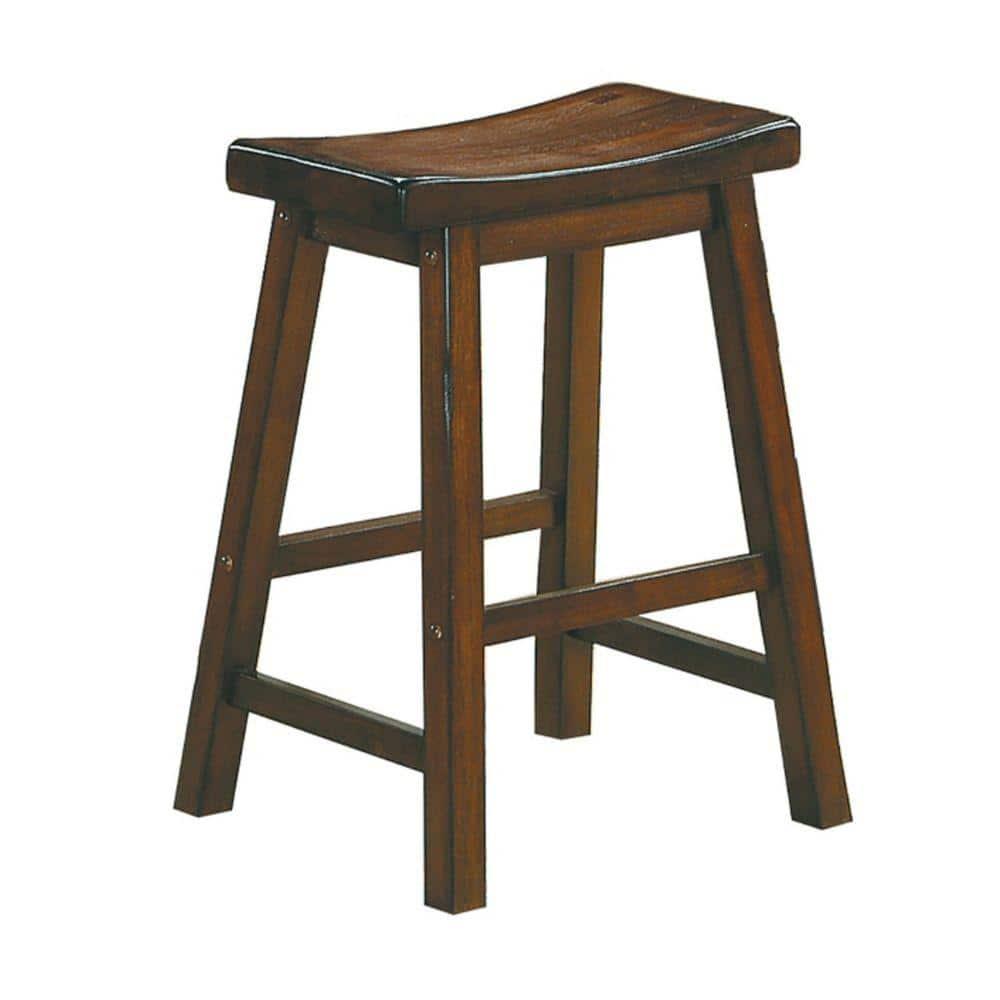 Wooden 24" Counter Height Stool with Saddle Seat, Warm Cherry Brown, Set Of 2