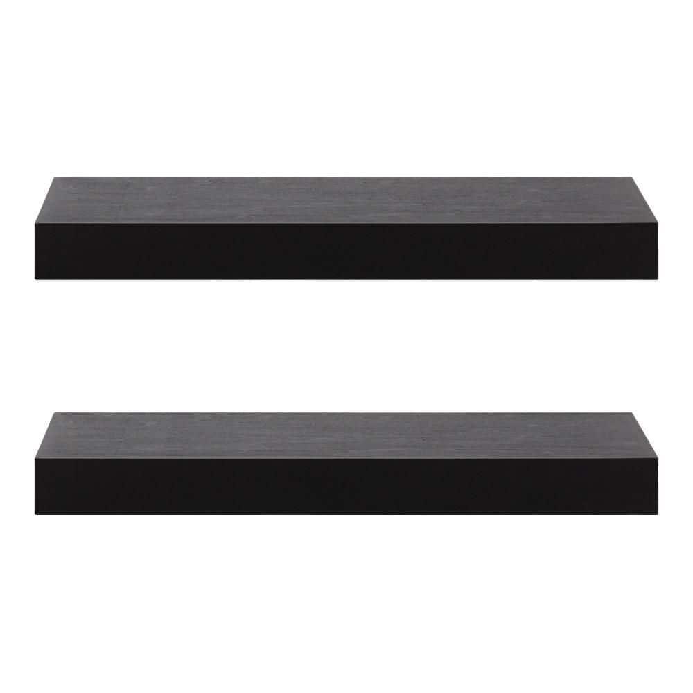 2pc 24" Havlock Wood Shelf Set Black - Kate & Laurel All Things Decor: Solid Wood, Easy Wall Mount