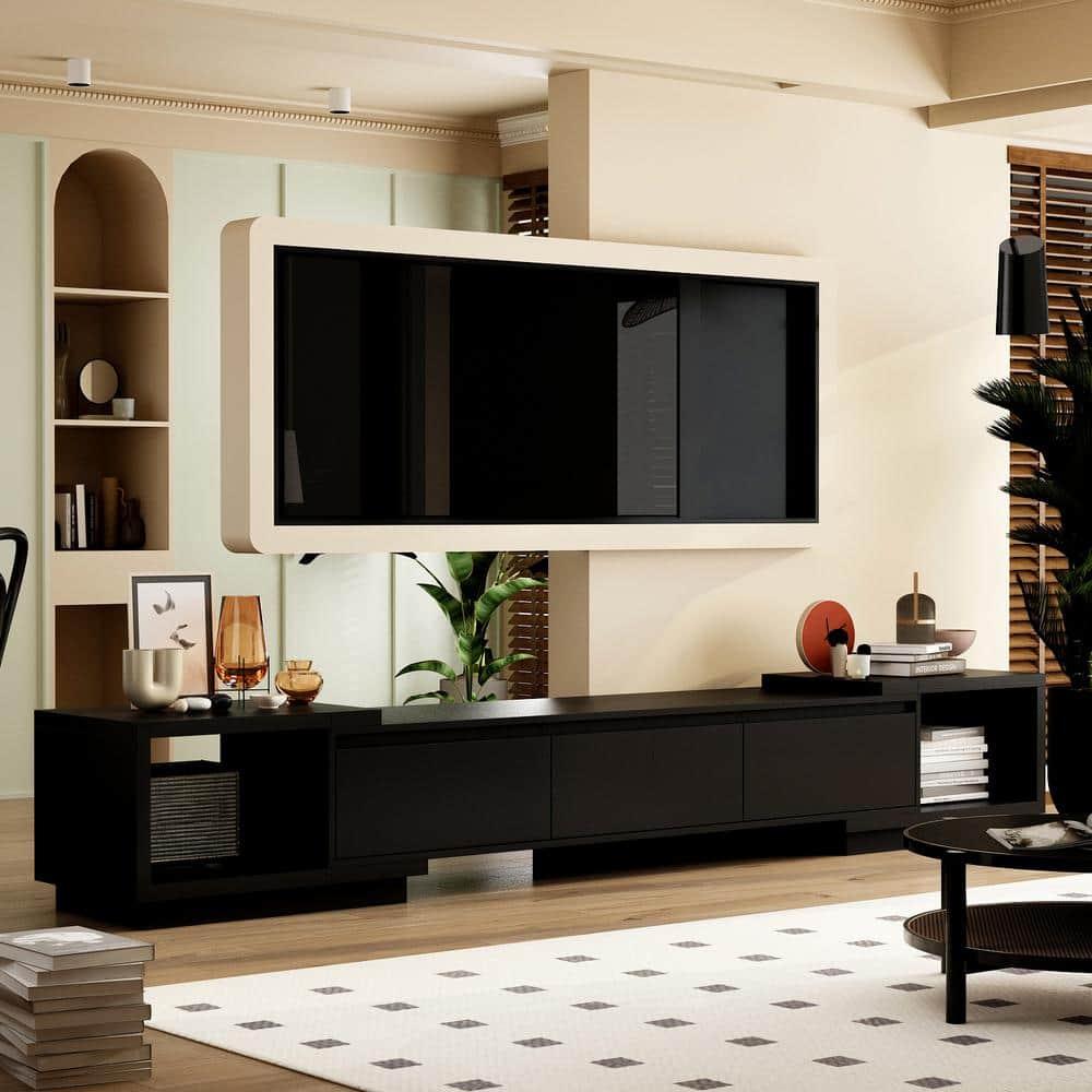 Famapy Black Extendable TV Console Table Modern TV Cabinet with Drawers