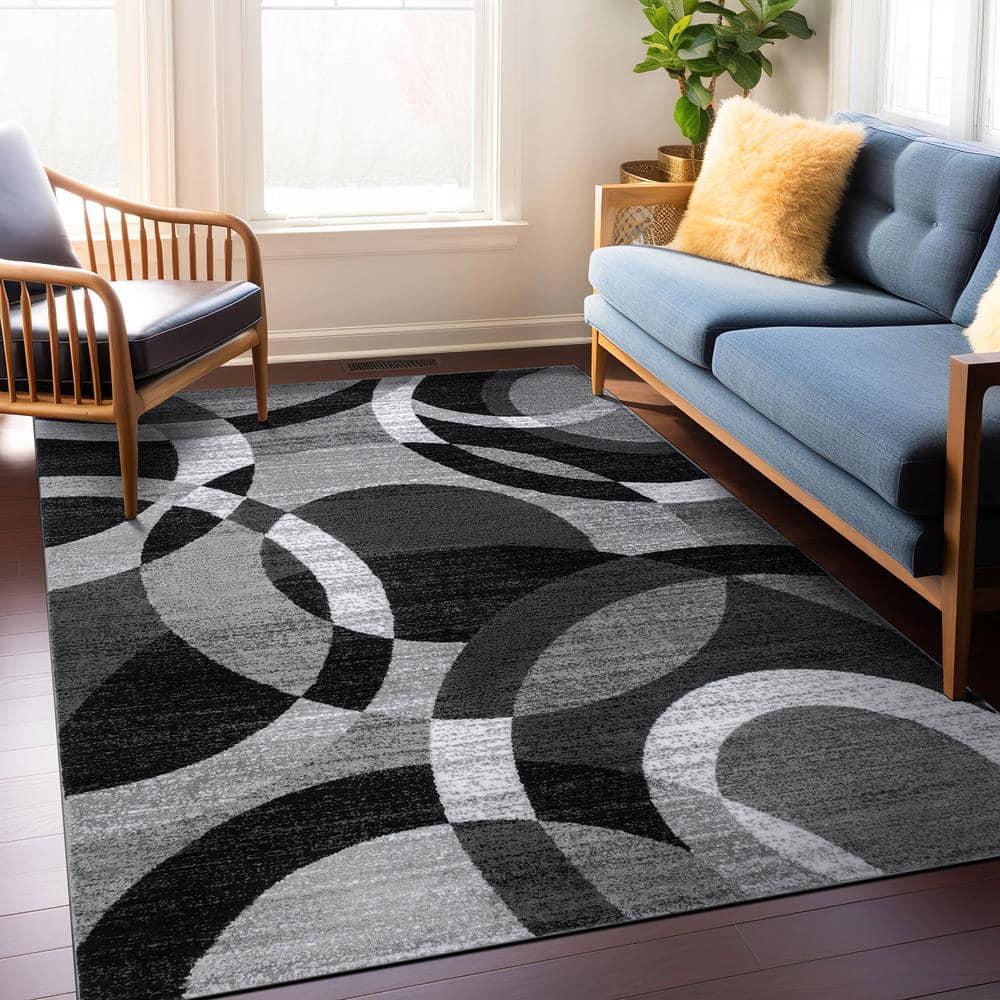 World Rug Gallery Geometric Circles Area Rug - Gray 2'7"x8'