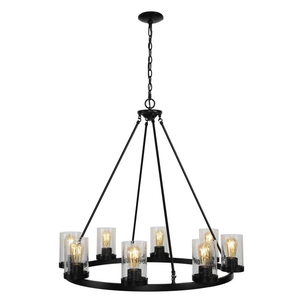 JONATHAN Y JYL7554A Coronet 33.5" 8-Light Iron/Seeded Glass Rustic Farmhouse Round LED Chandelier, Industrial, Vintage for living room, dinning room, bedroom Bulb Included, Oil Rubbed Bronze