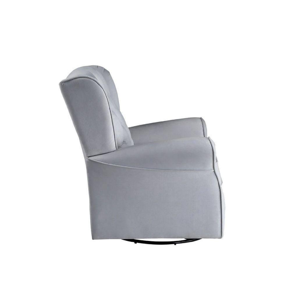 Gray Swivel Accent Chair with Wood Base, 35 Inch