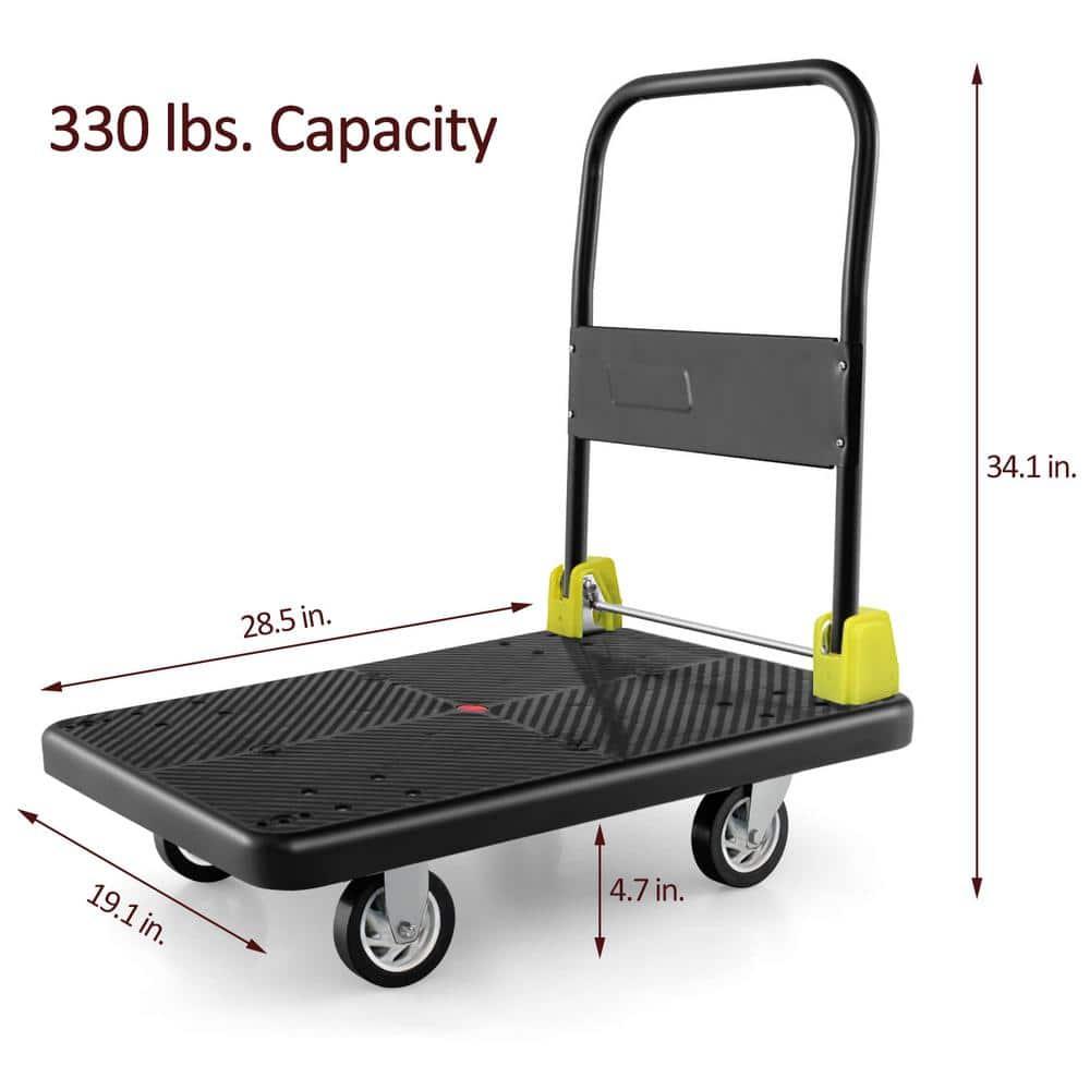 330 lbs. Capacity Black Platform Heavy-Duty Hand Truck Rolling Cart