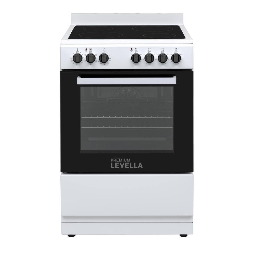 Premium Levella PREV2405VW 24" Vitroceramic Cooktop Electric Range with 4 Burners and 2.4 Cu. Ft. Single Convection Oven - White
