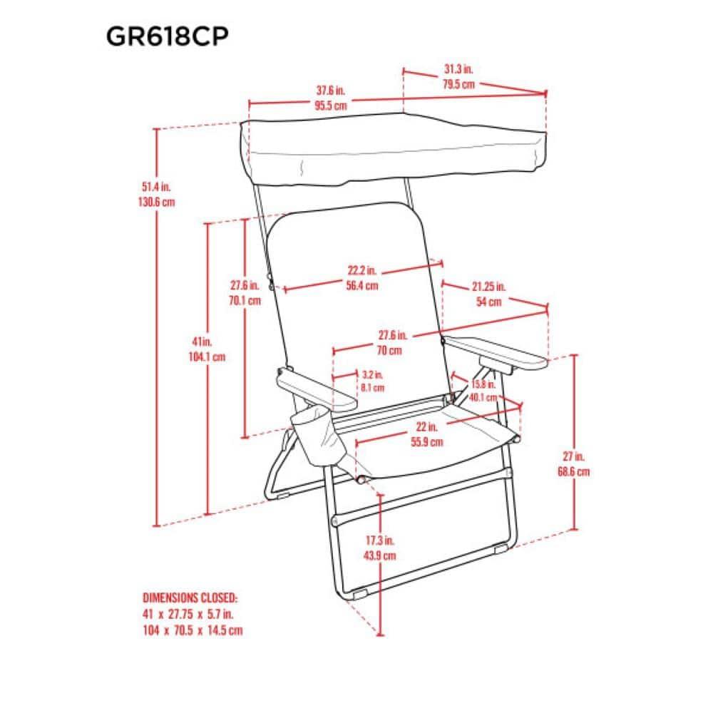 Gray and Black Steel Frame XXL Camping Chair with Wood Arms