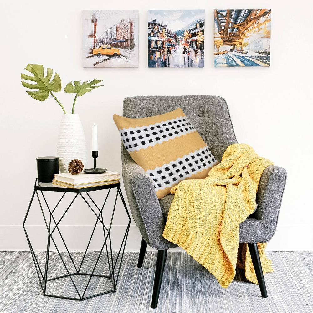 LR Home Metropolitan Woven Dash Grid Striped Throw Pillow