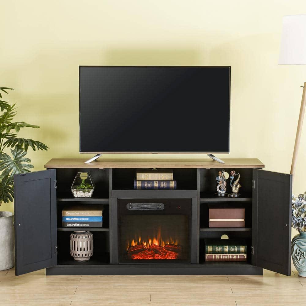 Electric Fireplace and TV Stand for TVs up to 60" Gray - Home Essentials: MDF Wood Composite, Nickel Hardware