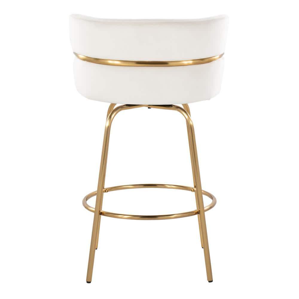 Set of 2 Cinch-Claire Counter Height Barstools Gold/Cream - LumiSource: Velvet Upholstery, Swivel, Metal Legs
