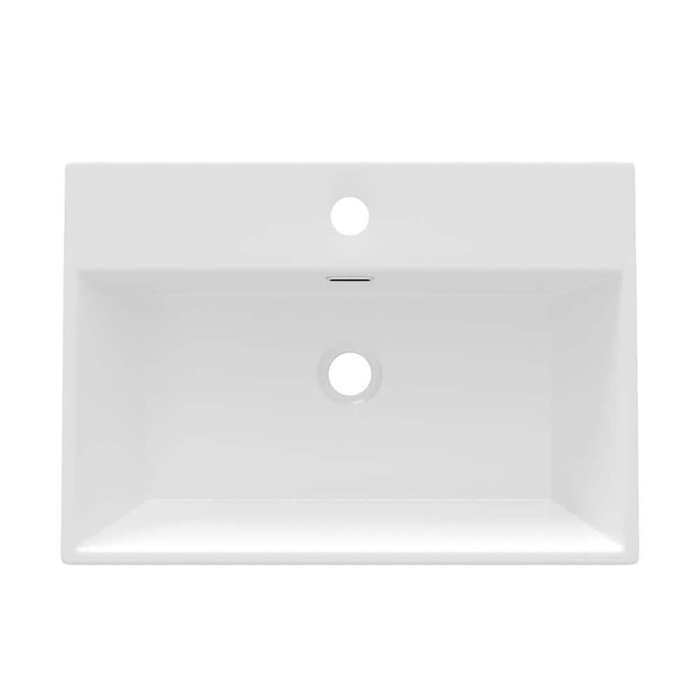 Ceramic White Rectangular Single Faucet Hole 24 in Console Bathroom Sink with Overflow