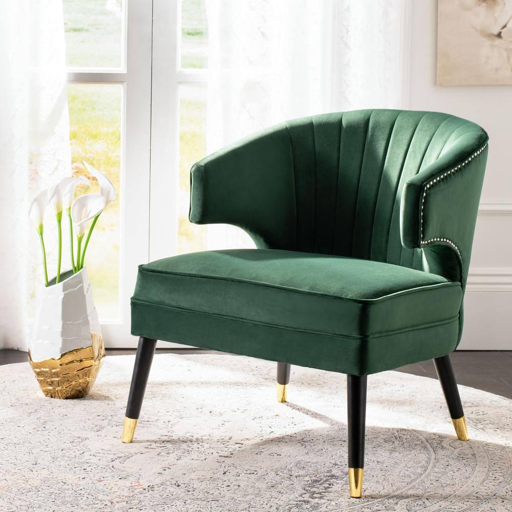 Stazia Wingback Accent Chair - Forest Green/Black - Safavieh