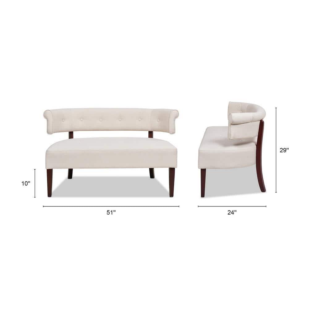 Jennifer Taylor Home Jared Roll Arm Tufted Polyester Fabric Bench, Sky Neutral Beige