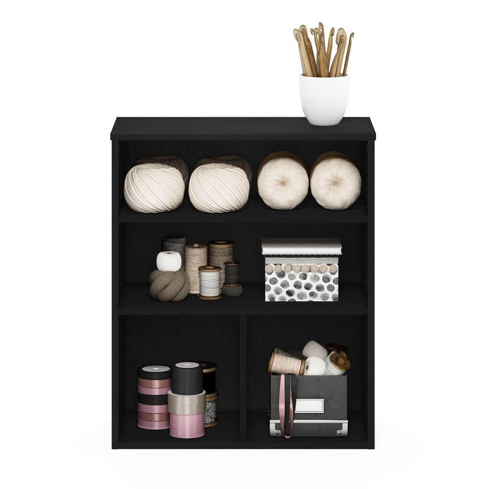 Furinno 3-Tier Open Bookcase Multipurpose Display Rack 3-Cube Storage Bookshelf Cabinet with Adjustable Shelves,Black Oak
