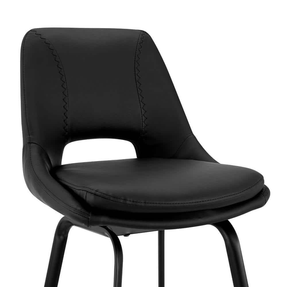 Armen Living Indoor Carise Black Faux Leather and Black Metal Swivel 30" Bar Stool