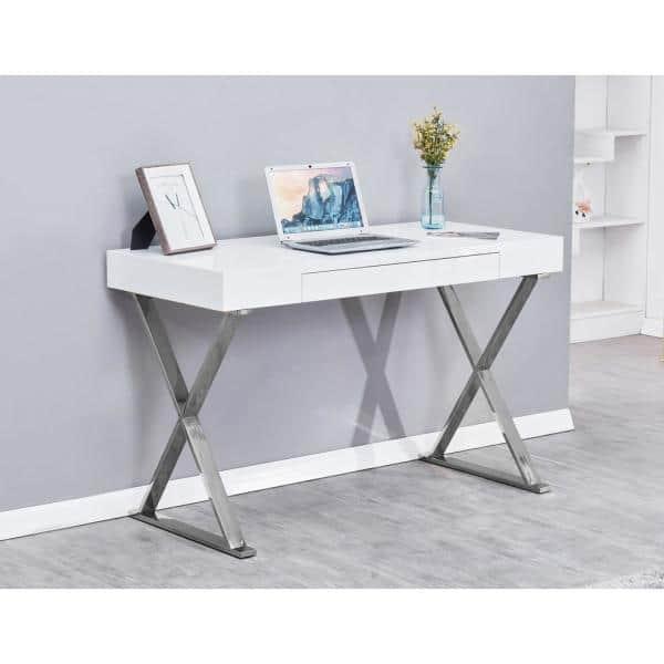 Best Master Modern Stainless Steel Frame Computer Desk in Chrome/Silver