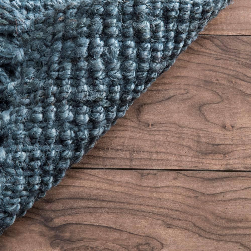 Nuloom 2x12 Daniela Jute Tassel Hand Woven Indoor Area Rug, Blue, Solid Chunky Farmhouse Design, Natural Fiber BedroomLiving Room