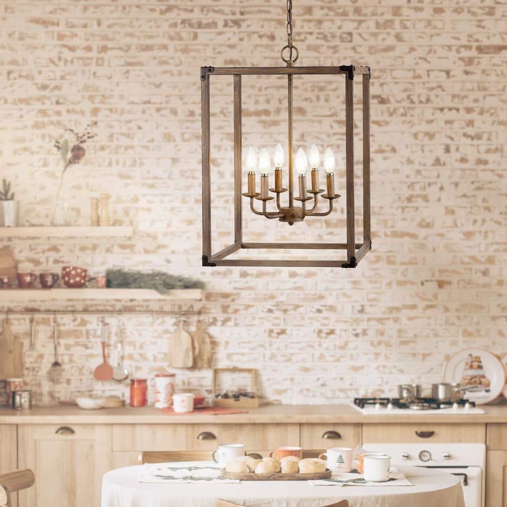Magnolia 12.13" 4-Light Adjustable Iron Rustic Farmhouse LED Pendant, Brown