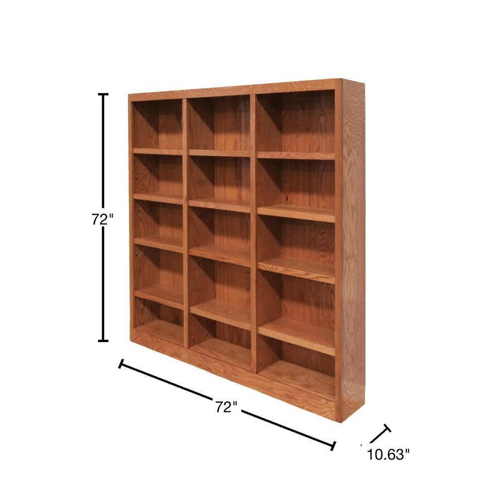 Concepts in Wood Traditional 72" Tall 15-Shelf Triple Wide Wood Bookcase in Oak