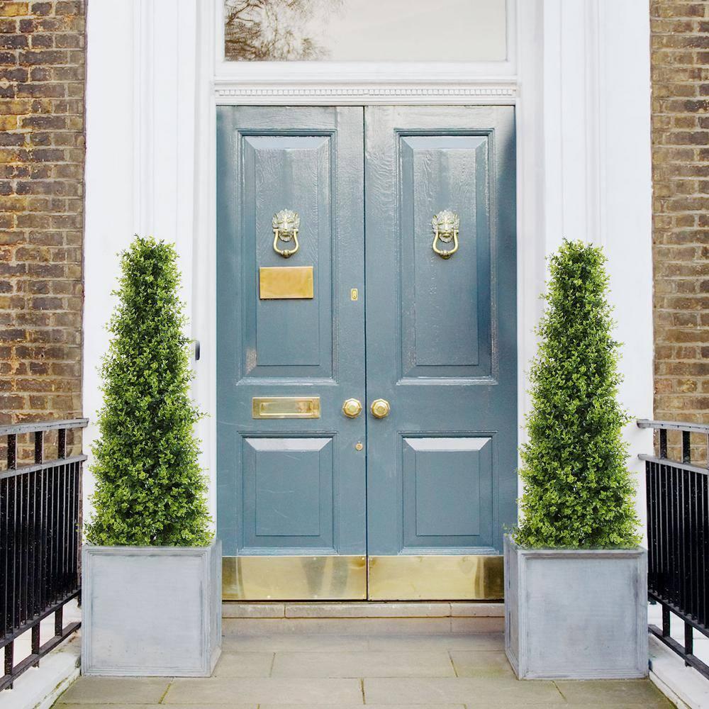 4ft Artificial Boxwood Topiary Trees, Set of 2 – UV Resistant Faux Evergreen Shrubs and Bushes for Outdoor Planters, Realistic Fake Plants for Front Porch Outside Patio Yard, 4 Foot Tall