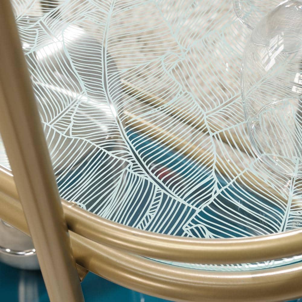 Sauder Coral Cape Metal Cart with Glass Satin Gold: 3-Tier, Safety-Tempered, Mobile