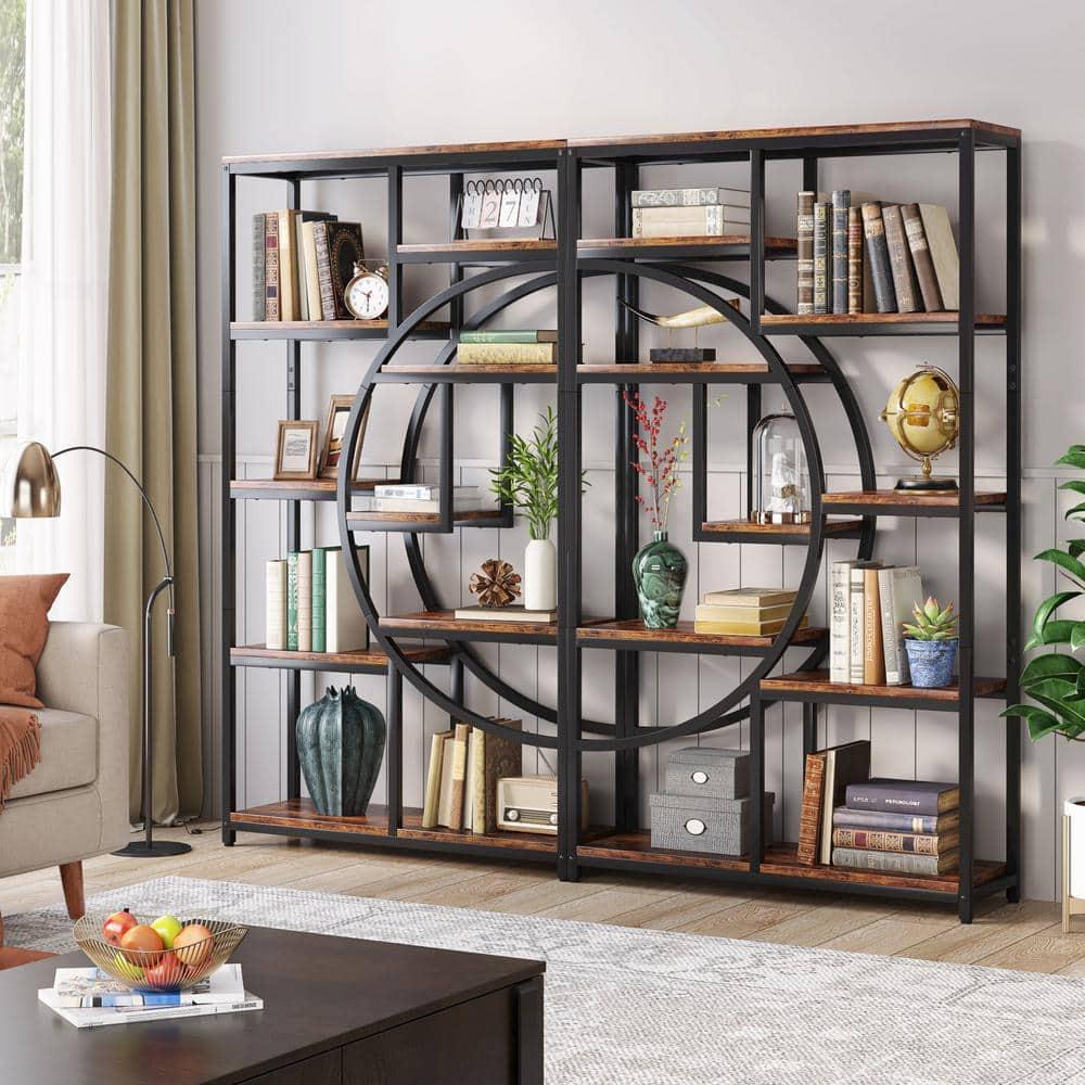 Hommoo Industrial Bookshelf Bookcase with 8 Open Storage Shelf Rustic Brown & Black