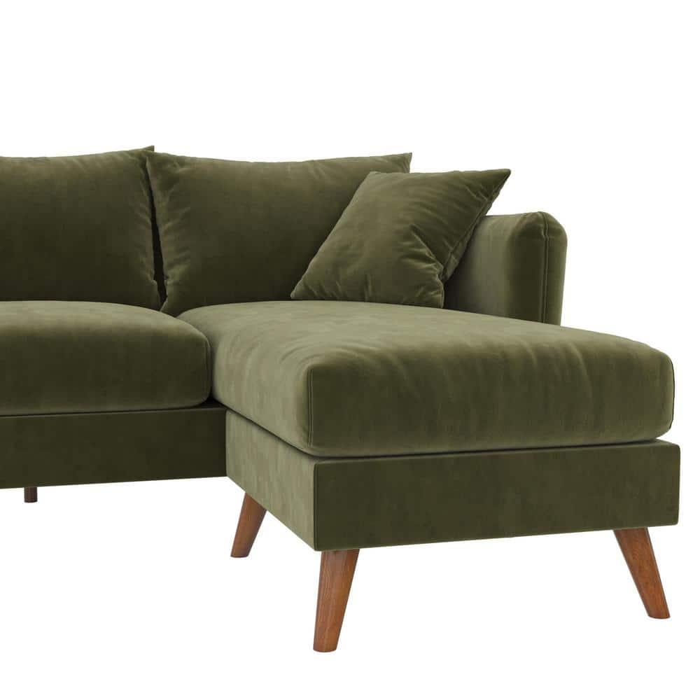 2pc Magnolia Sectional Sofa with Pillows Green Velvet - Novogratz: Upholstered, Reversible Chaise, Transitional Style