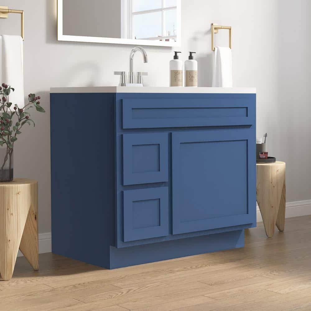 Vanity Art 36 Inch Single Shutter Door Bathroom Vanity Base Cabinet with 2 Functioning Shaker Drawers, Strudy Floor Mount Storage Cabinet Organizer for Bedroom, Living Room, Kitchen, VA4036-2LBLUE
