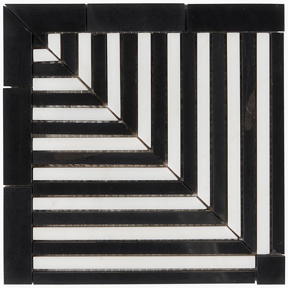 Bond Tile Florey Linear 7.87 in. x 8.31 in. Polished Marble Floor and Wall Mosaic Tile