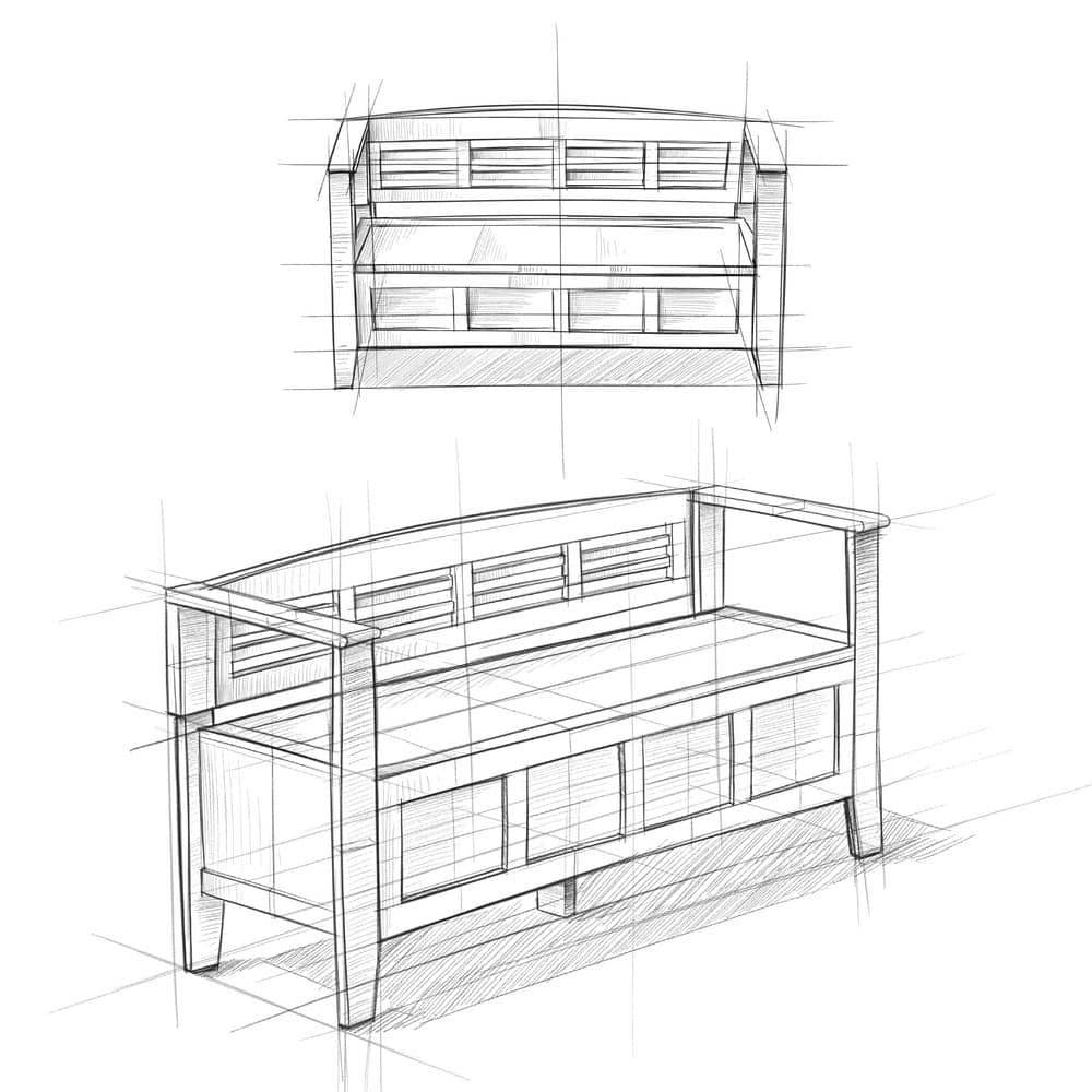 Simpli Home Adams 48"W Solid Wood Contemporary Entryway Storage Bench with Lift-Top Lid and Dual Compartments