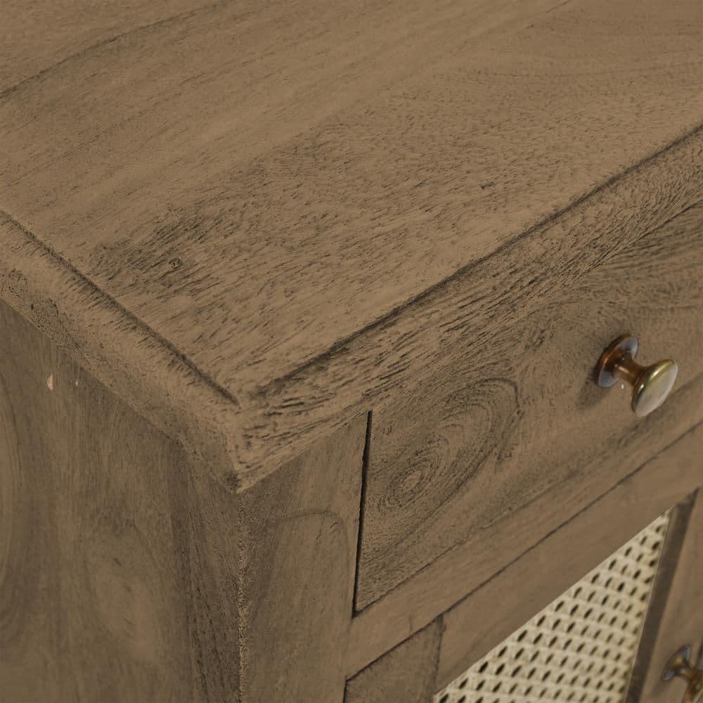 The Urban Port 30" Nightstand Table Rattan Cabinet Doors and Drawer Fronts Sandblasted Brown Mango Wood Brown