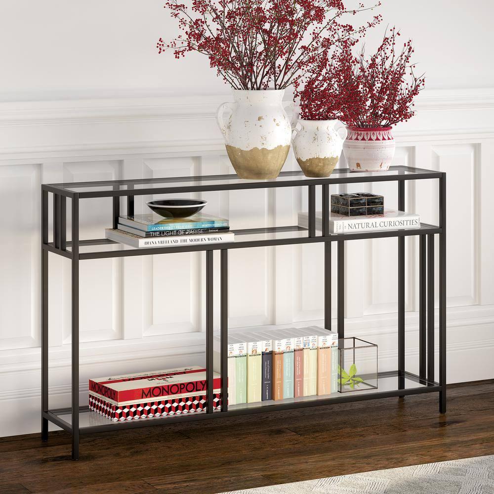 Henn&Hart 48" Blackened Bronze Metal/Glass Console Table