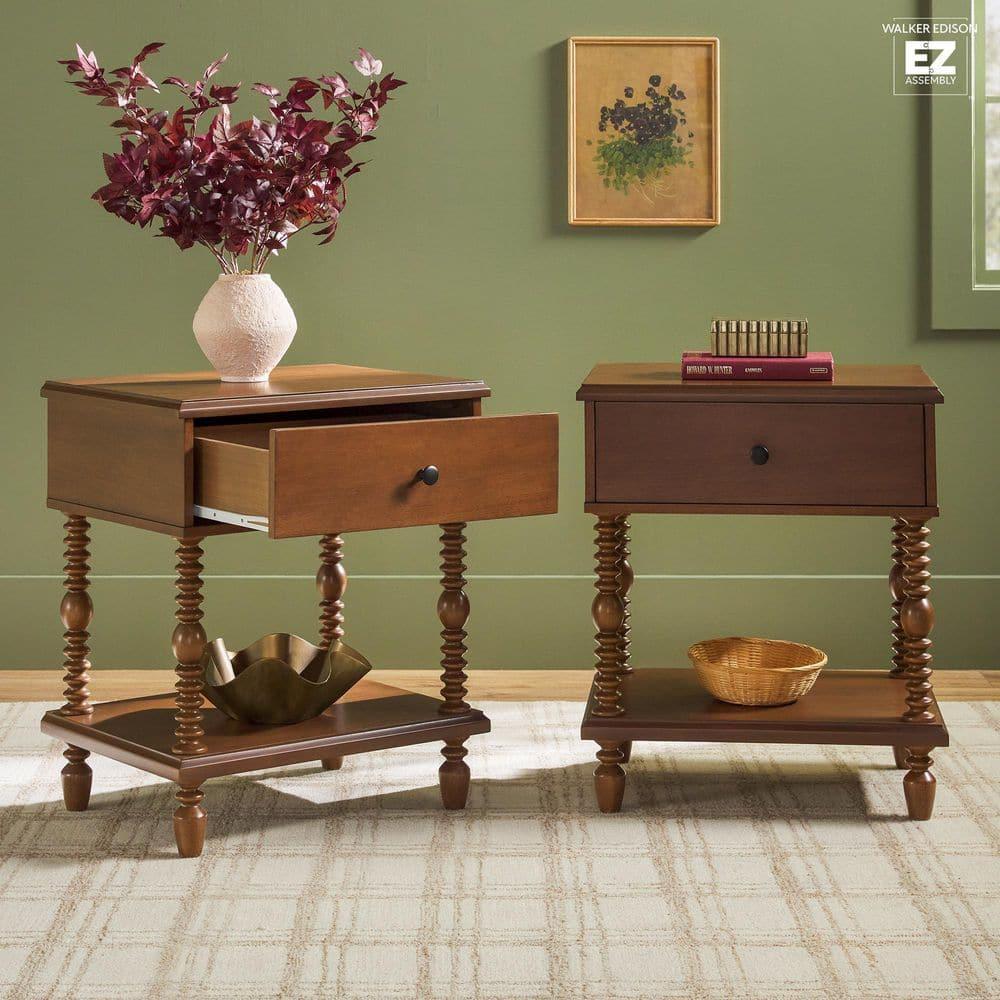 Vivienne Easy Assembly Solid Wood Spindle 1-Drawer Nightstand (Set of 2)