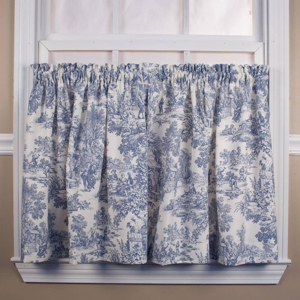 Ellis Curtain Victoria Park Toile Room Darkening Window Rod Pocket Pair Set With 2 Tiers - 2-Piece - 68x36", Blue