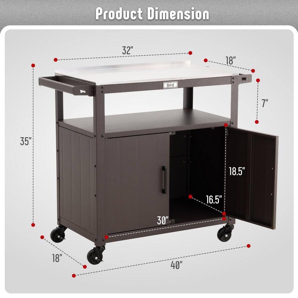 Feasto Feasto Outdoor Grill Cart with Stainless Steel Tabletop and Storage Cabinet, Movable Kitchen Island with Wheels for BBQ Food Prep