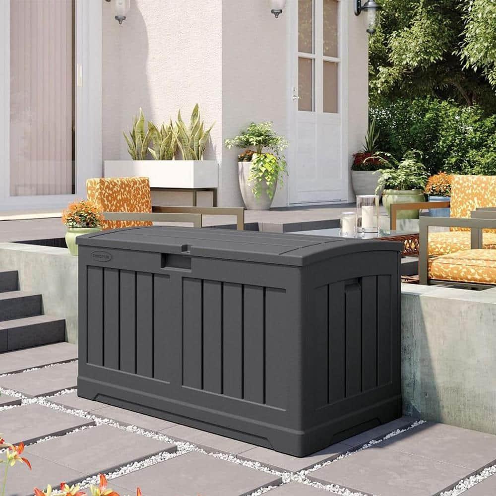 Suncast Suncast 50 Gallon Plastic Deck Box with Molded Lockable Feature for Home, Gray