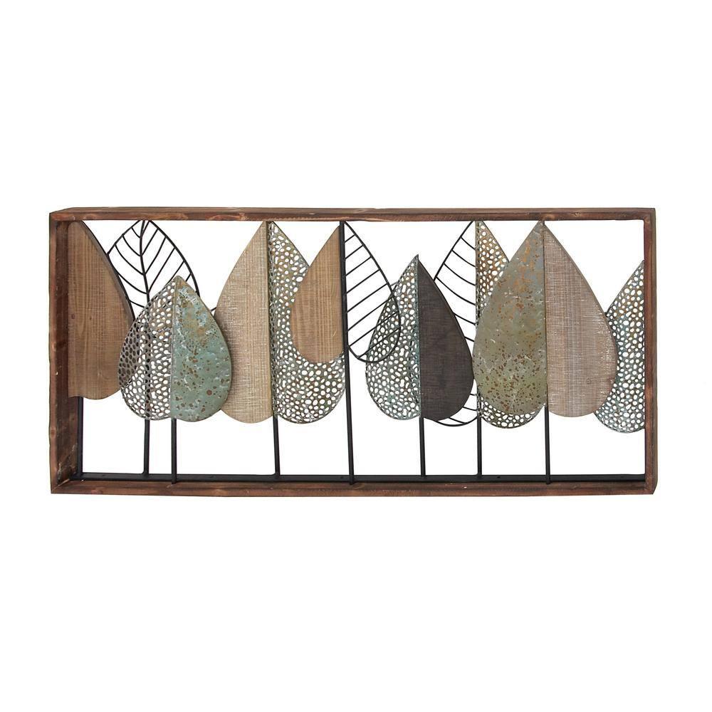 XMVJHOME Modern Leaf Wall Art Sculpture With Metal Wire Accents, Minimalist Botanical Home Decor, Open-Frame Design For Contemporary Interiors