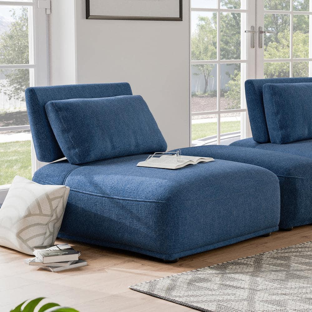 HOMES: Inside + Out Povoa Modern Modular Armless Chair Chenille with Extendable Backrest Blue