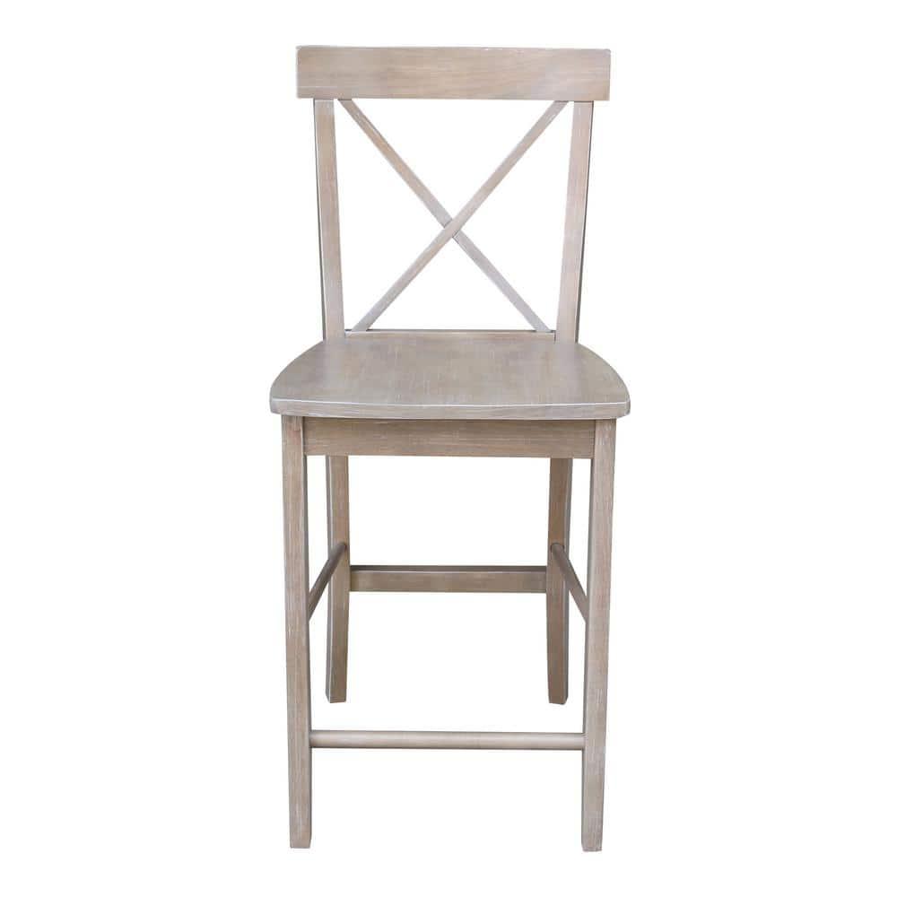International Concepts 24" X Back Counter Height Barstool Washed Gray/Taupe : Rubberwood Frame, Fixed Seat Height 24"