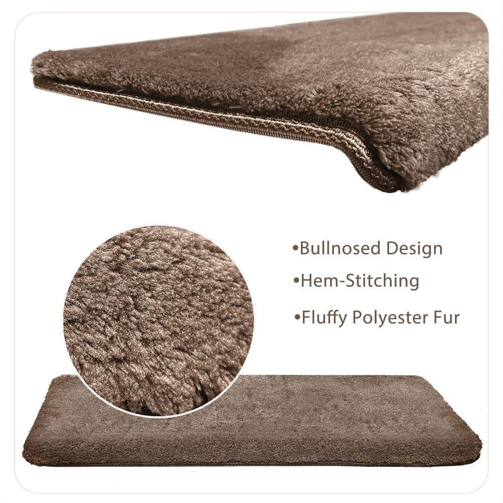 Soft Plush Brown 9.5 in. x 30 in. x 1.2 in. Bullnose Indoor Stair Tread Cover Tape Free Non-slip Carpet Set of 14