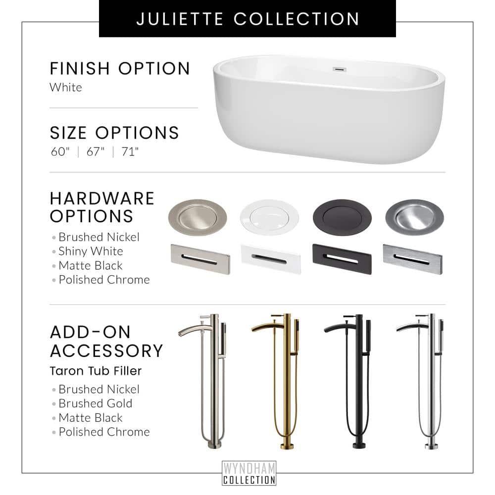 Wyndham Collection WCOBT101371SWATPBK Juliette 71'' x 31.5'' Freestanding Soaking Acrylic Bathtub with Faucet