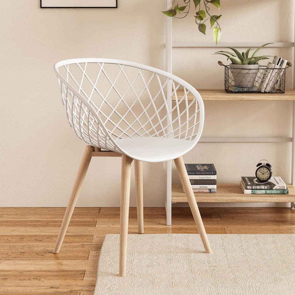 Set of 2 Kurv Chair White - Jamesdar: Mid-Century Modern Armchairs, Steel Legs, Non-Upholstered