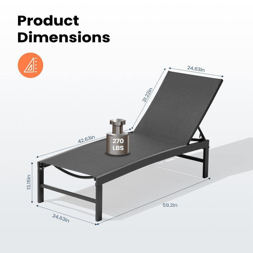 Pellebant 2PCS Patio Lounge Chairs Outdoor Lounge Chair with Wheels, Black